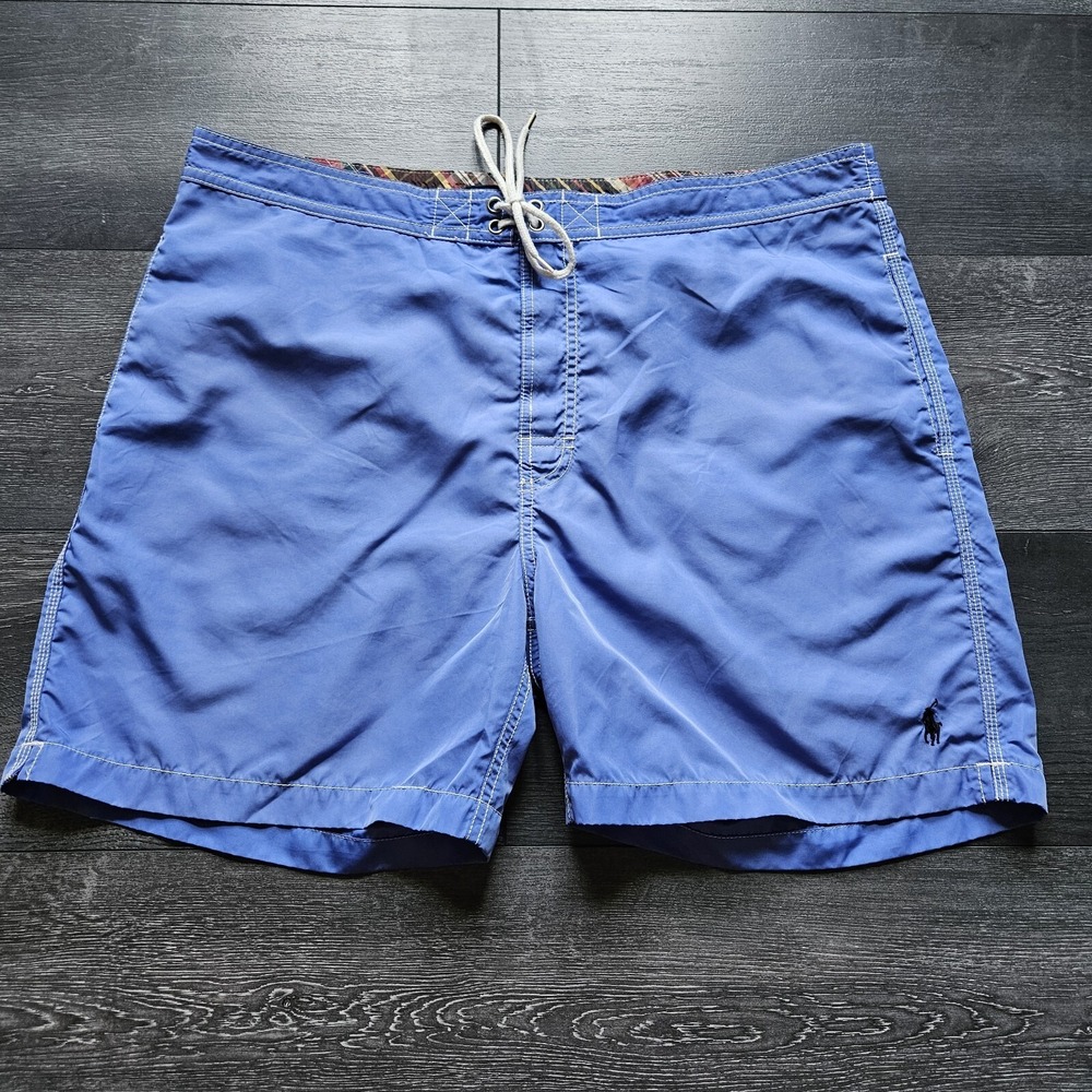 Vintage Polo Ralph Lauren Board Shorts Mens XL Blue Swim Trunks Lined Drawstring